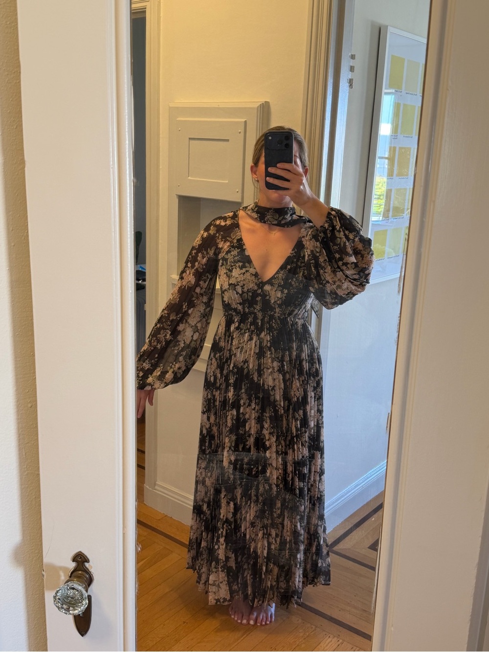 Zimmermann Black and Beige Floral Maxi Dress with removable scarf